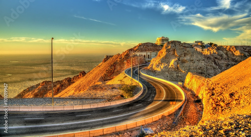 Road on top of Jabel Hafeet mountain in UAE photo