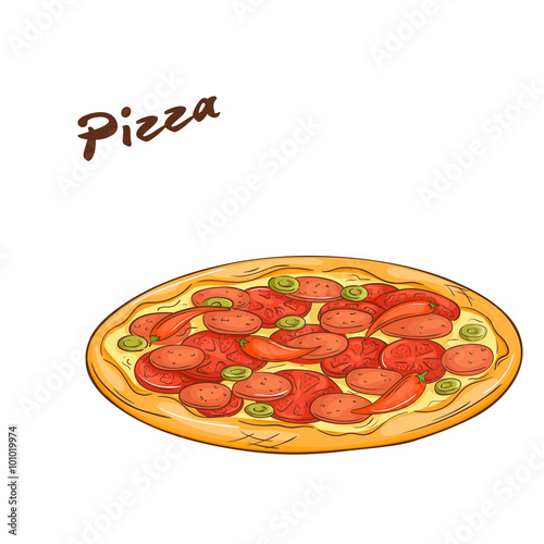 vector illustration of isolated cartoon hand drawn fast food. Pizza
