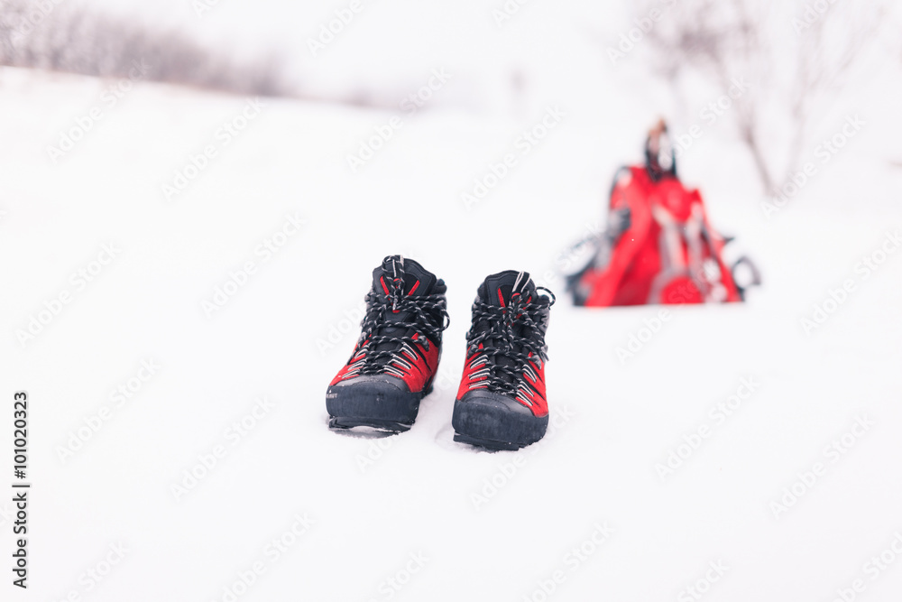 snowshoes in the snow. snowshoes in the snow.