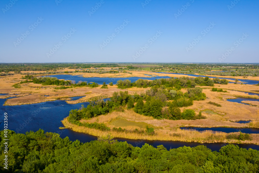 vorskla river delta landscape, ukraine