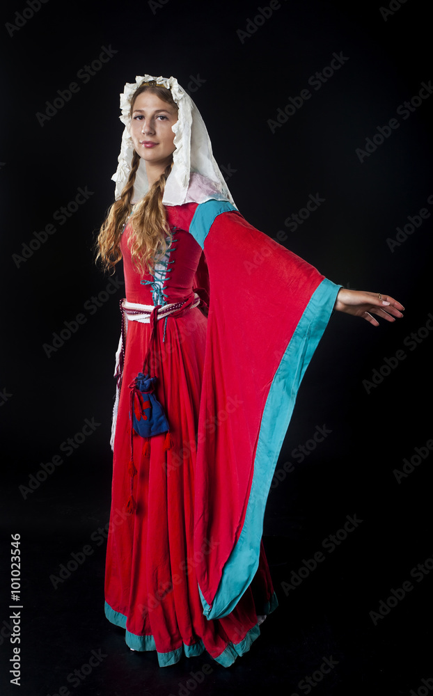 Medieval girl in red dress