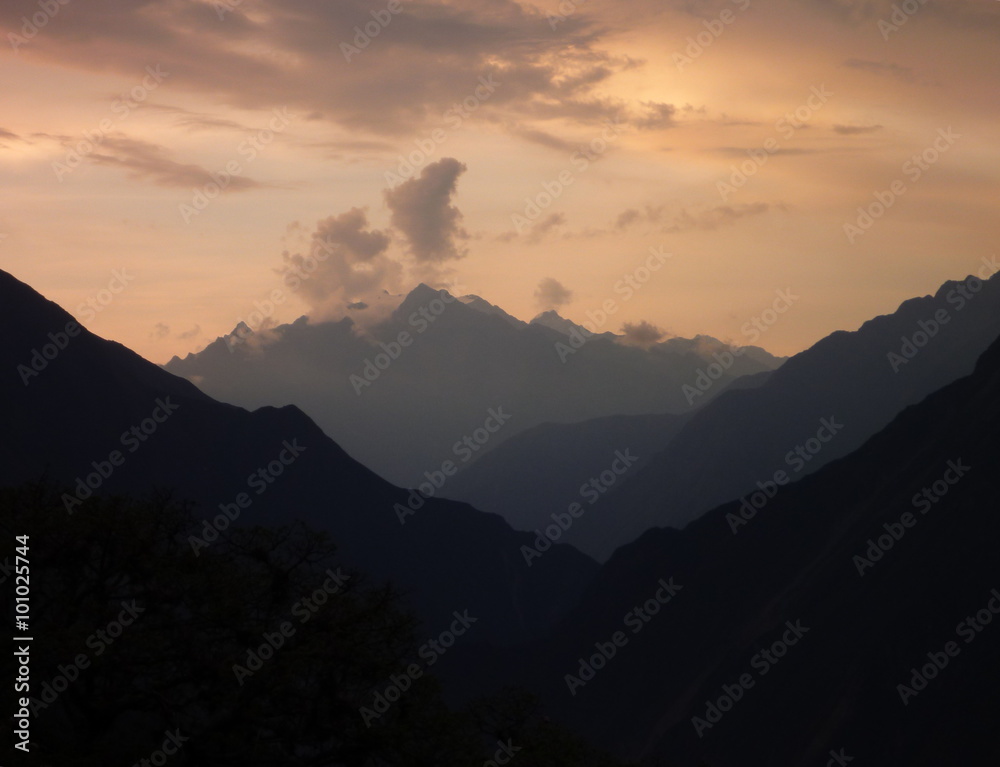 beautiful sunset at peruvian andes