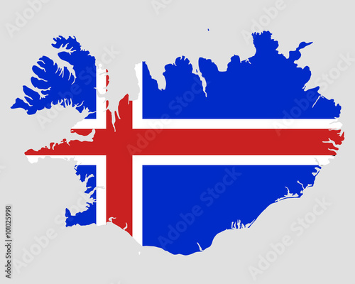 Karte und Fahne von Island