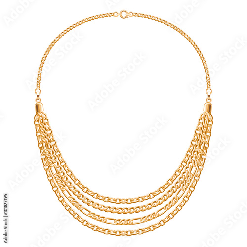 Many chains golden metallic necklace.