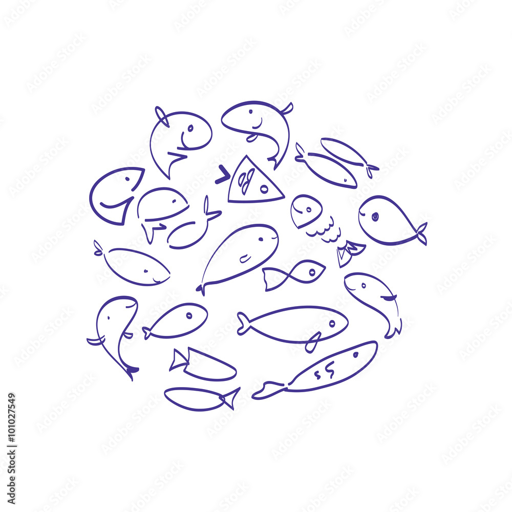 Obraz premium Sim[le hand drawn fish sketches