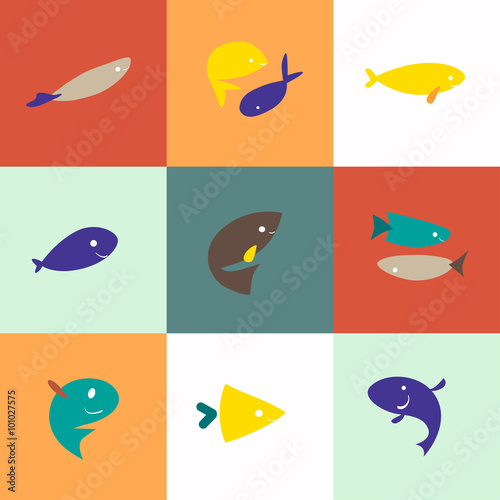 Flat simple fish icons