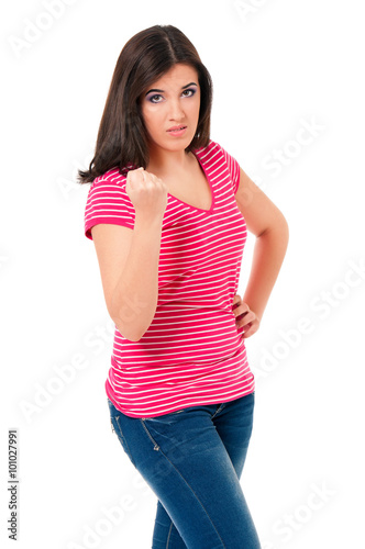 Portrait of young offended attractive girl