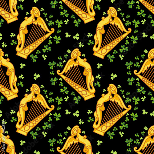 Seamless pattern with irish harp
