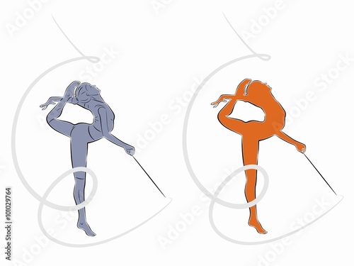 silhouette of a woman gymnast with ribbon