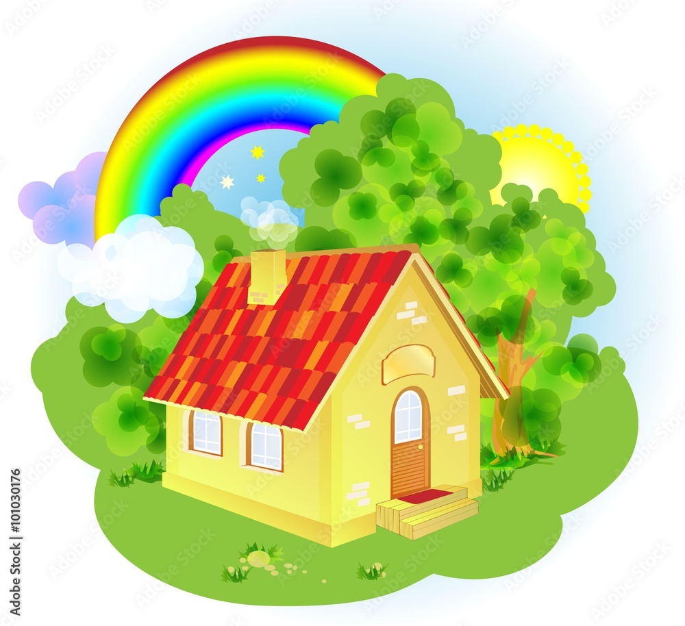 Fototapeta premium A vector illustration of a cute fairytale country house