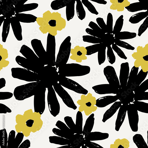 Hand Drawn Flowers Seamless Pattern