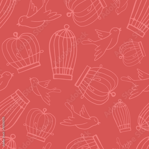Seamless pattern with doves and cages