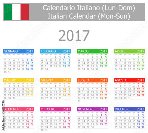 2017 Italian Type-1 Calendar Mon-Sun on white background