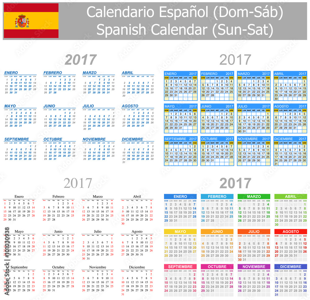 2017 Spanish Mix Calendar Sun-Sat on white background 2017 Spanish Mix Calendar Sun-Sat on white background
