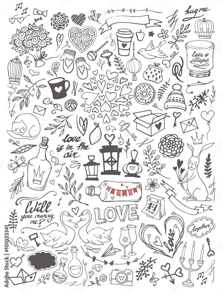 Vetor do Stock: Valentine's day elements doodle set | Adobe Stock