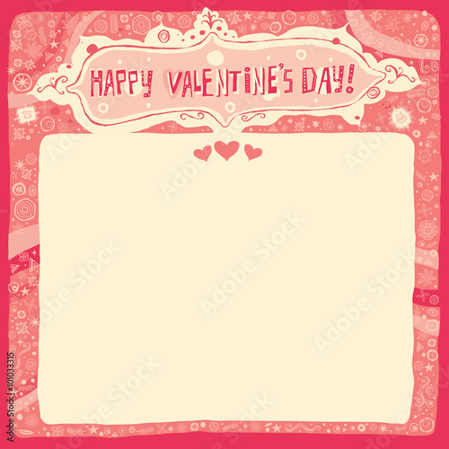 Happy Valentines Day Greeting card or invitation with Handlettering Typography and decorative background. Vector Illustration.