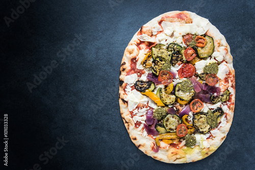Wood fire traditional pizza, border background