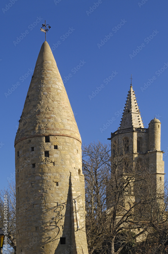 tower and Notredame des Miracle, Avignonet-Lauragais, Midi Pyren