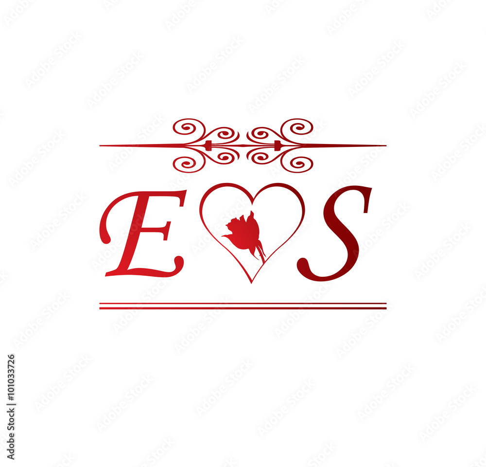 ES love initial with red heart and rose Stock Vector  Adobe Stock