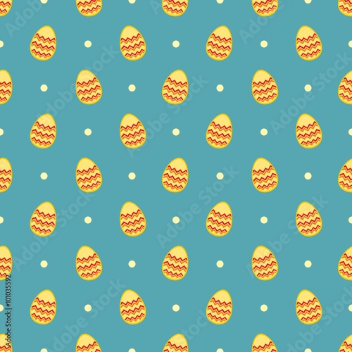 Tile vector pattern with easter eggs and polka dots on blue background