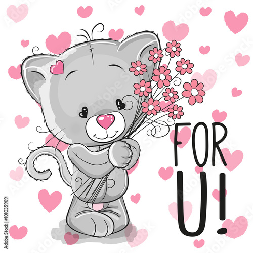 Kitten with flowers
