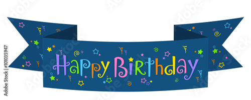 "HAPPY BIRTHDAY" Ribbon Banner in Festive Tree font with motifs