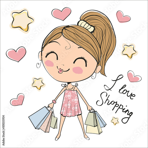 Cute girl with bags