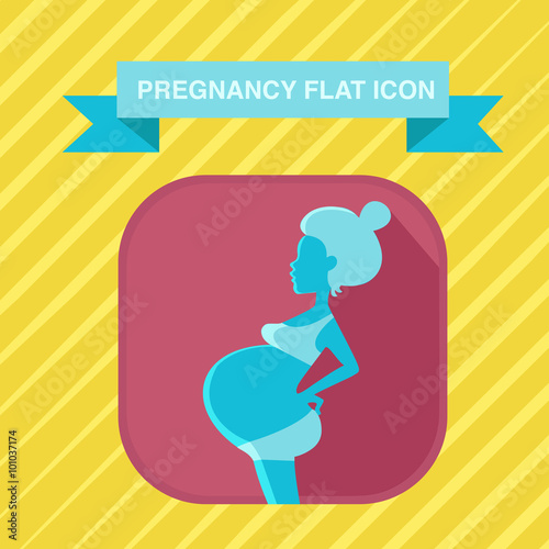 Pregnant yong woman flat elegant and easy editable icon.