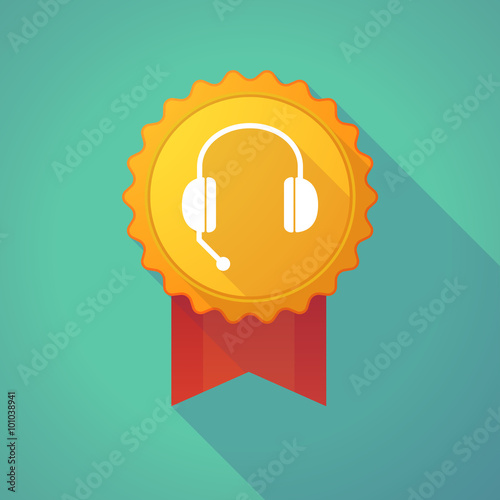 Long shadow badge icon with  a hands free phone device