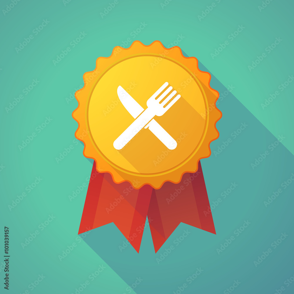 Long shadow badge icon with a knife and a fork Long shadow badge icon with a knife and a fork