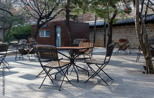 Table seating in the park.