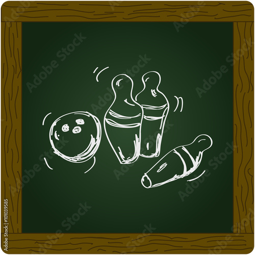 Simple doodle of a bowling ball and skittles