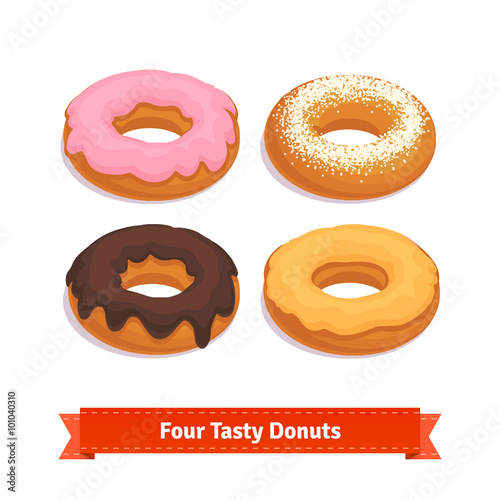 Four tasty flavoured donuts with glazing