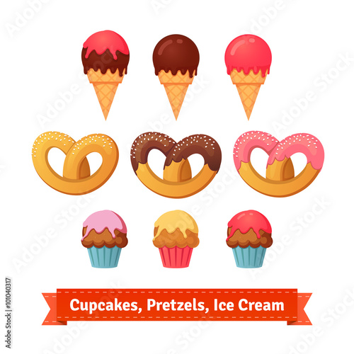 Cupcakes, pretzels and ice cream