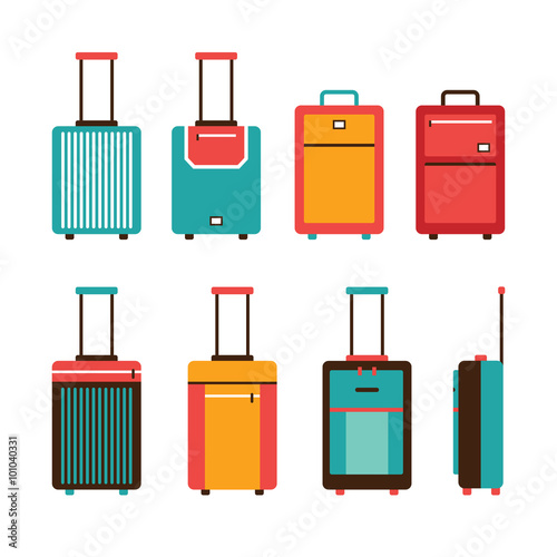 Colorful travel bag icon set Carry on luggage collection