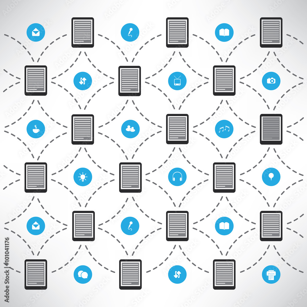 Network Design Concept With Tablets And Different Icons Network Design Concept With Tablets And Different Icons