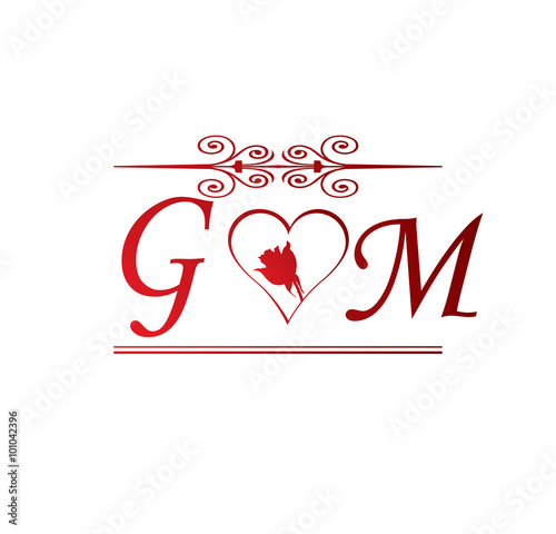 GM love initial with red heart and rose