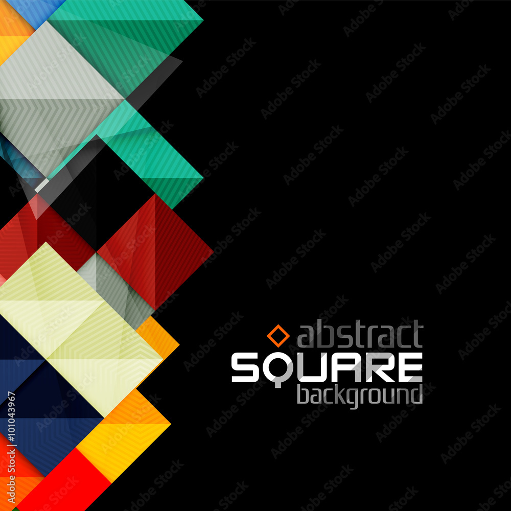 Fototapeta premium Glossy color squares on black. Geometric abstract background