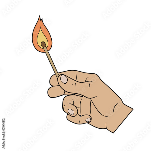This is an illustration of a had holding burning match
