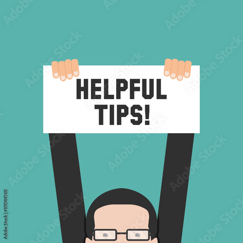 Hand holding banner - Helpful tips