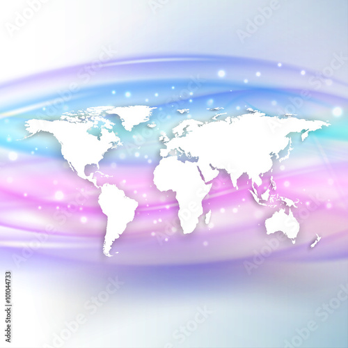 Silhouette of white world map with shadow on beautiful wave background  vector illustration