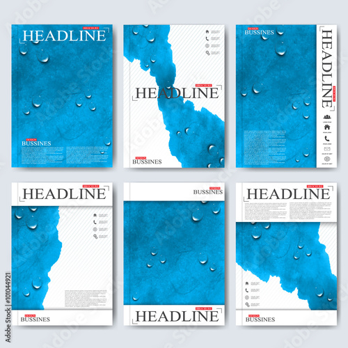 Modern vector templates for brochure, flyer, cover magazine or report in A4 size. Business, science, medicine and technology design . Watercolor blue background