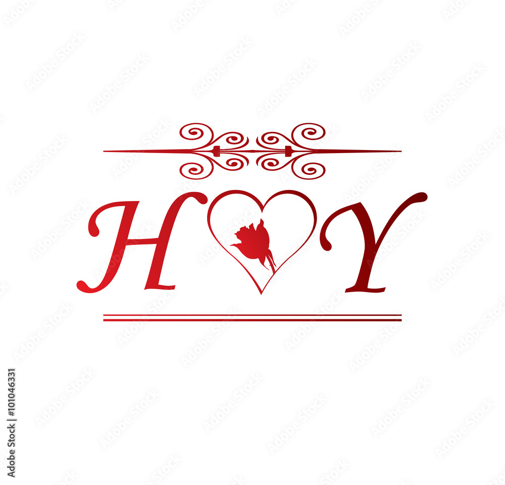 HY love initial with red heart and rose