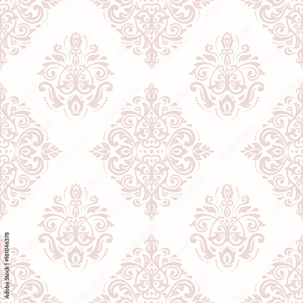 Fototapeta premium Damask seamless ornament. Traditional pattern. Classic oriental pink background