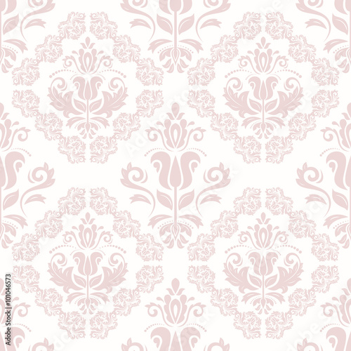 Damask seamless ornament. Traditional pink pattern. Classic oriental background