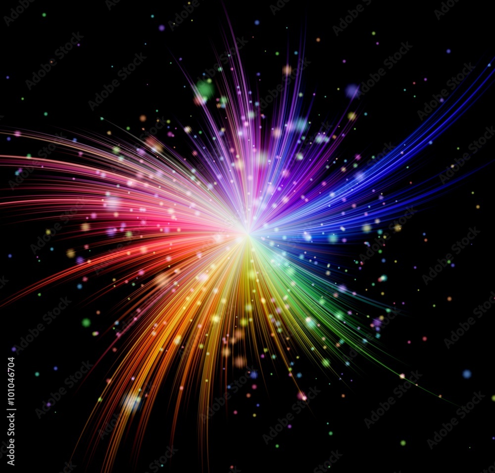 Naklejka premium Explosion on the black background with colorful rays.