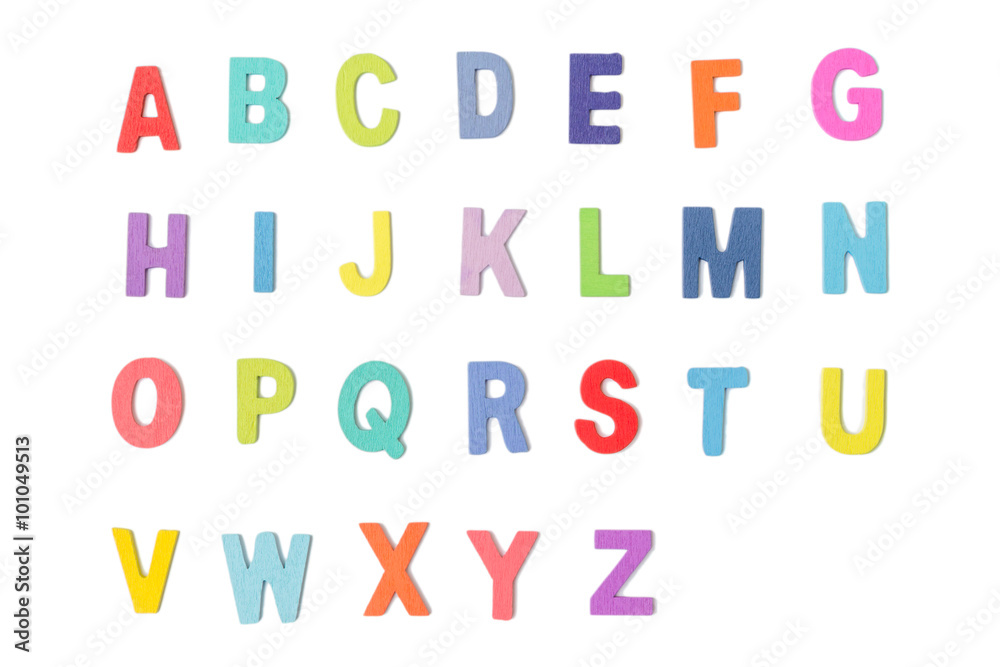 Colorful wooden alphabet letters  isolated on white background