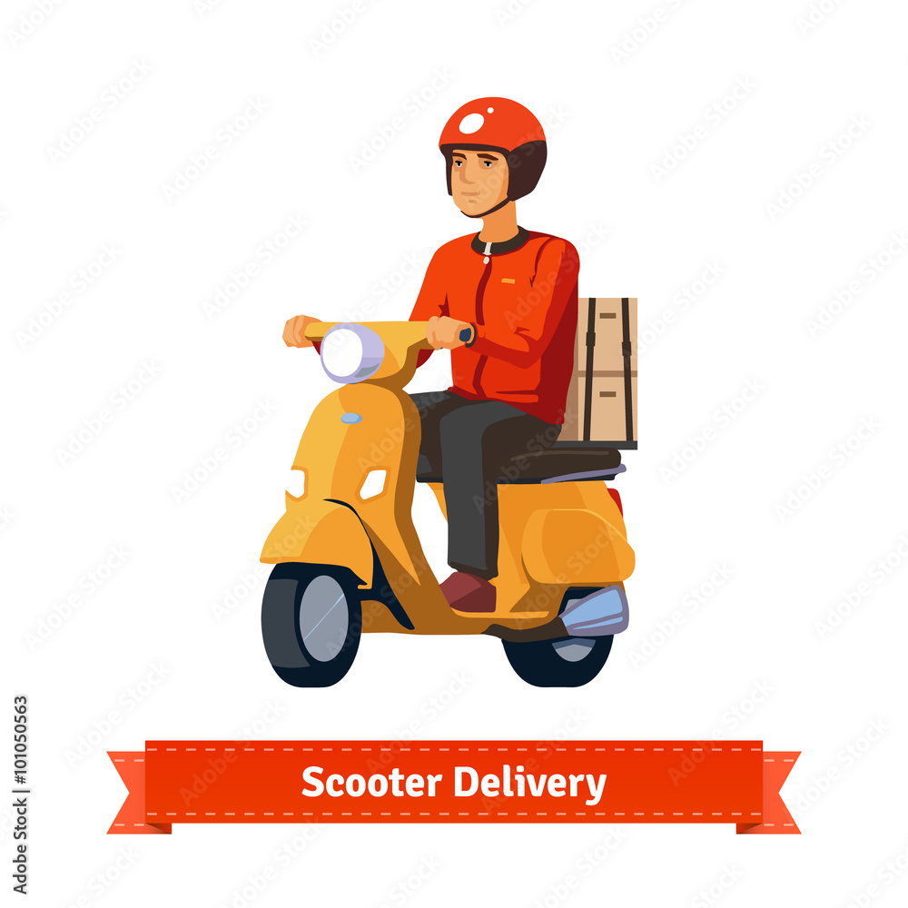 Young man on a scooter with helmet Young man on a scooter with helmet