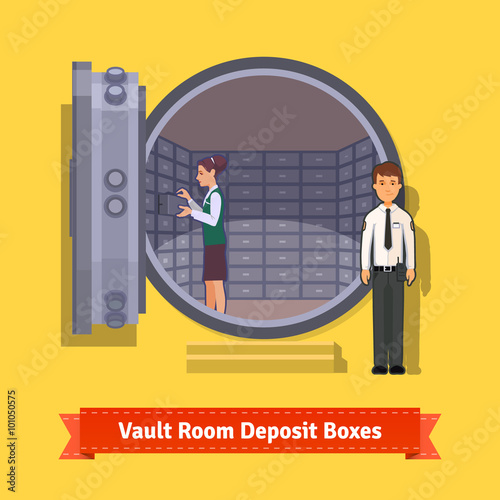 Bank vault room with a safe deposit boxes