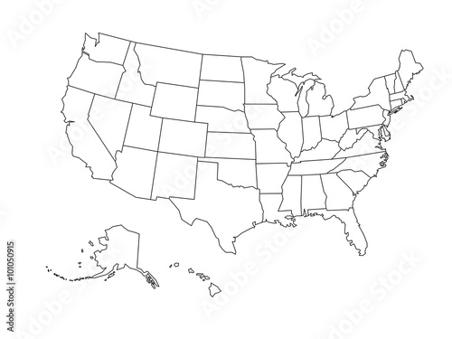 Blank outline map of USA photo
